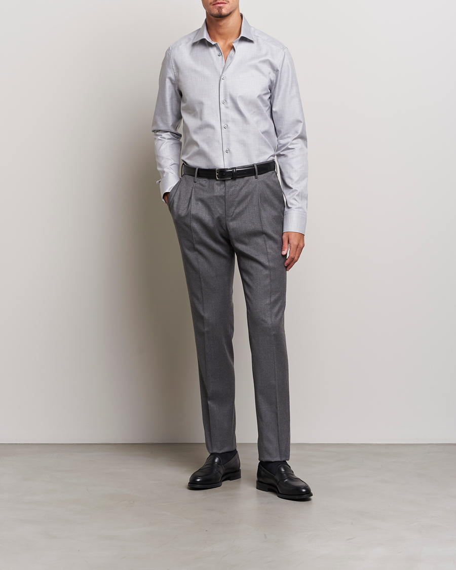 Herr | Skjortor | Stenströms | Slimline Two Fold Melange Cut Away Shirt Grey