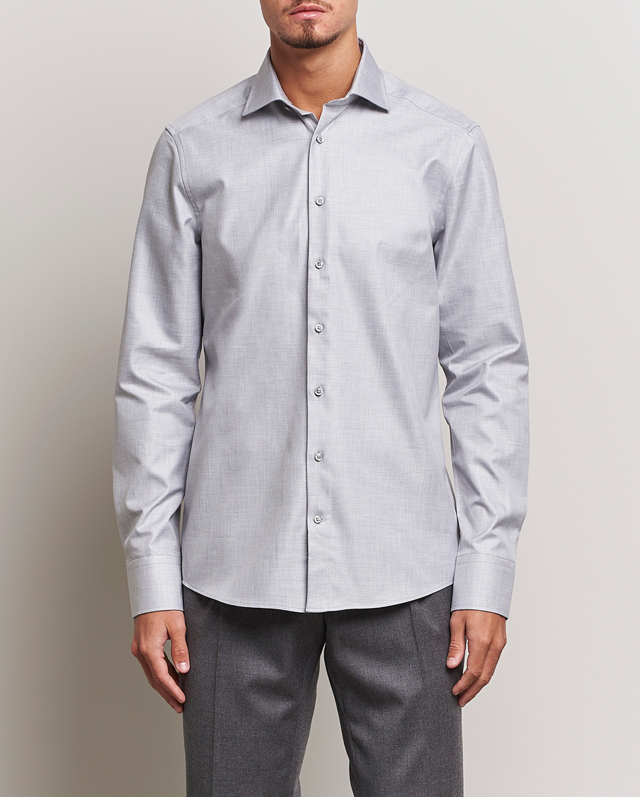 Herr | Skjortor | Stenströms | Slimline Two Fold Melange Cut Away Shirt Grey