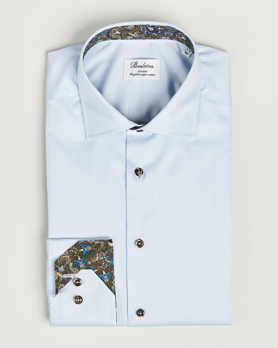 Herr | Skjortor | Stenströms | Slimline Contrast Cut Away Shirt Light Blue