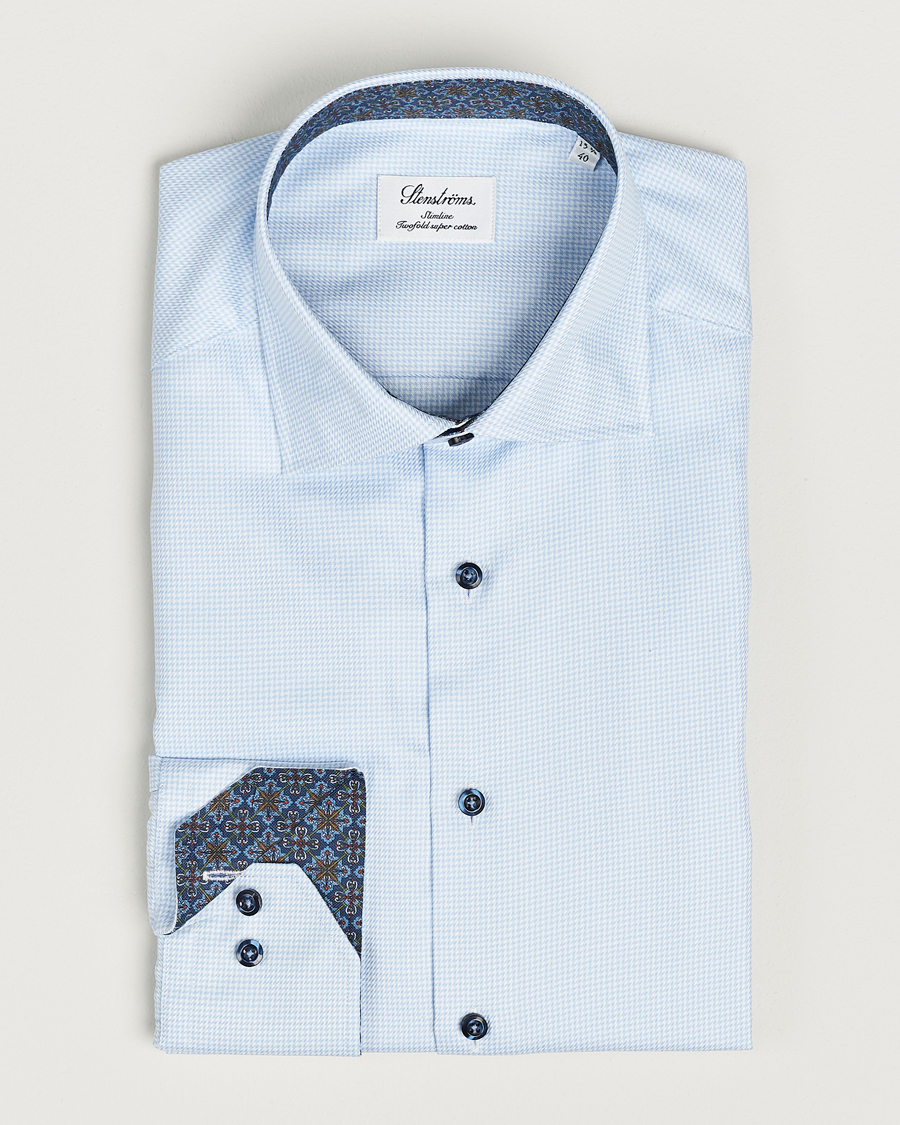 Herr | Skjortor | Stenströms | Slimline Micro Structure Contrast Shirt Blue
