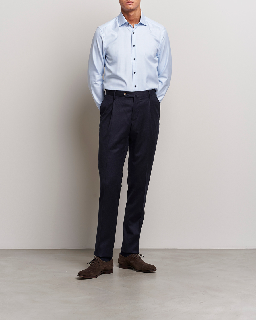 Herr | Skjortor | Stenströms | Slimline Micro Structure Contrast Shirt Blue