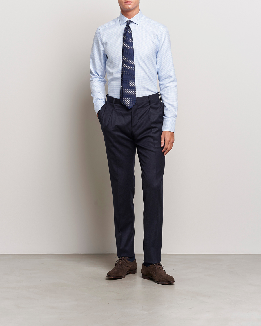 Herr | Skjortor | Stenströms | Slimline Micro Structure Cut Away Shirt Light Blue