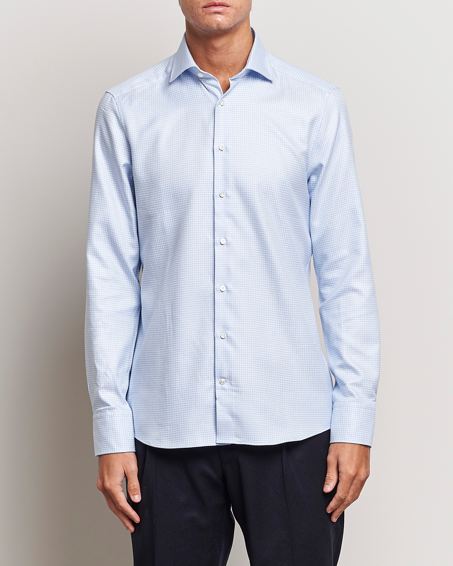 Herr |  | Stenströms | Slimline Micro Structure Cut Away Shirt Light Blue