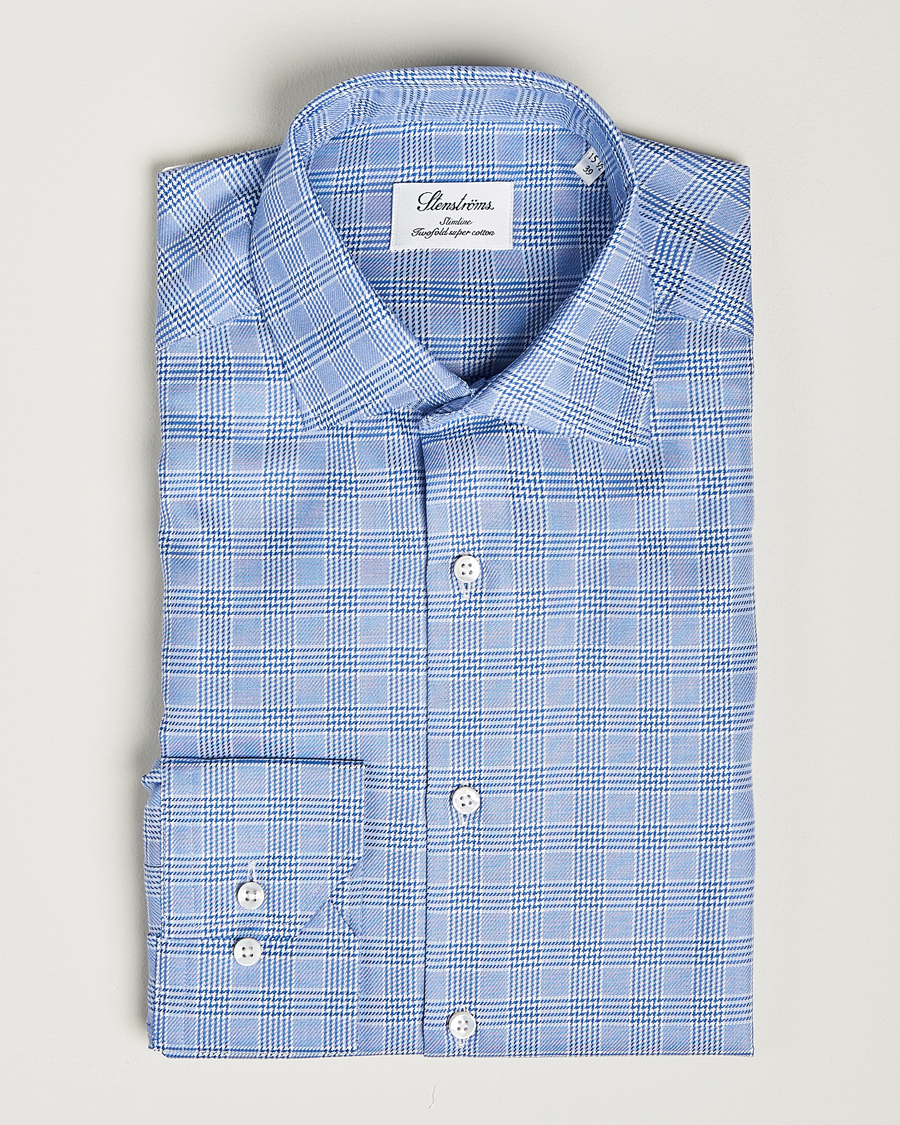 Herr | Skjortor | Stenströms | Slimline Checked Cut Away Shirt Blue