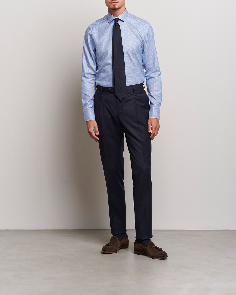 Herr | Skjortor | Stenströms | Slimline Checked Cut Away Shirt Blue