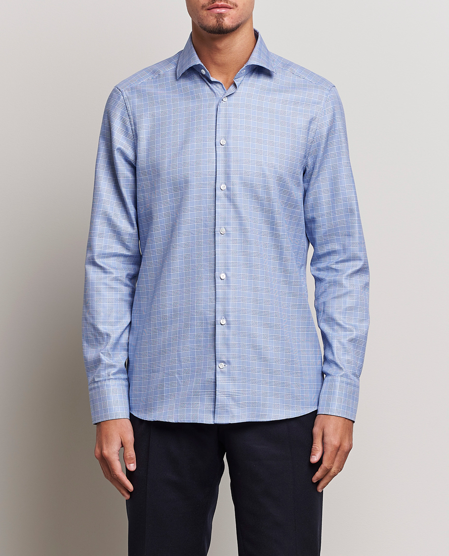 Herr |  | Stenströms | Slimline Checked Cut Away Shirt Blue