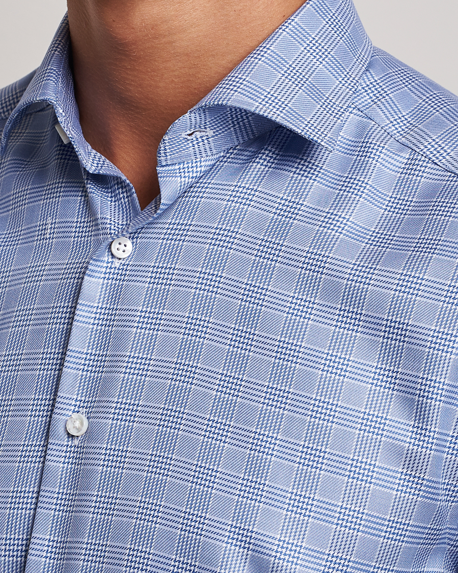 Herr | Skjortor | Stenströms | Slimline Checked Cut Away Shirt Blue