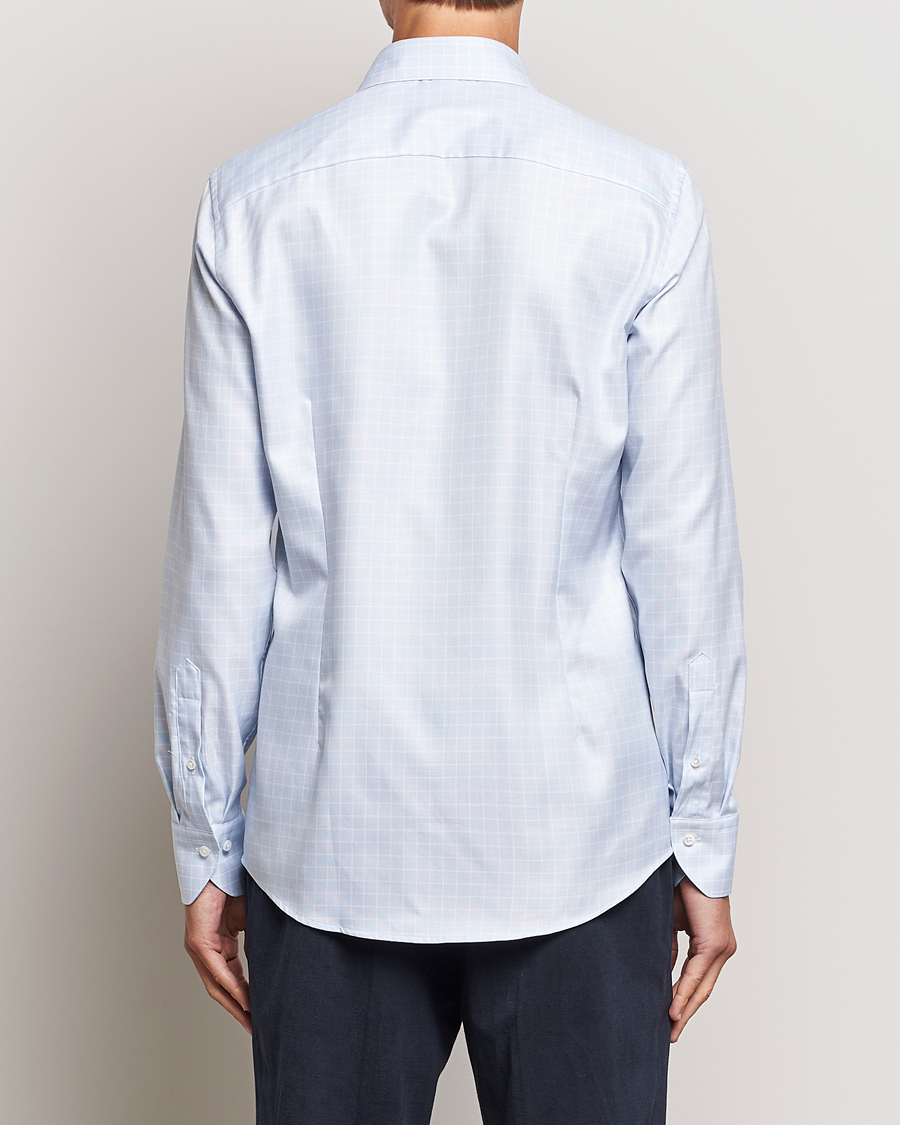 Herr | Skjortor | Stenströms | Slimline Small Checked Cut Away Shirt Light Blue