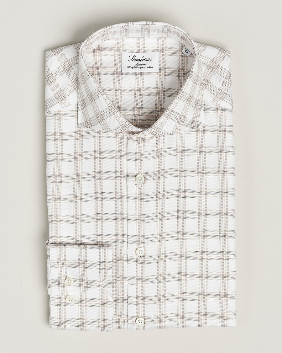 Herr | Skjortor | Stenströms | Slimline Checked Cut Away Shirt White/Brown