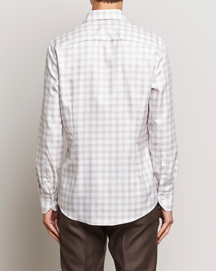 Herr | Skjortor | Stenströms | Slimline Checked Cut Away Shirt White/Brown
