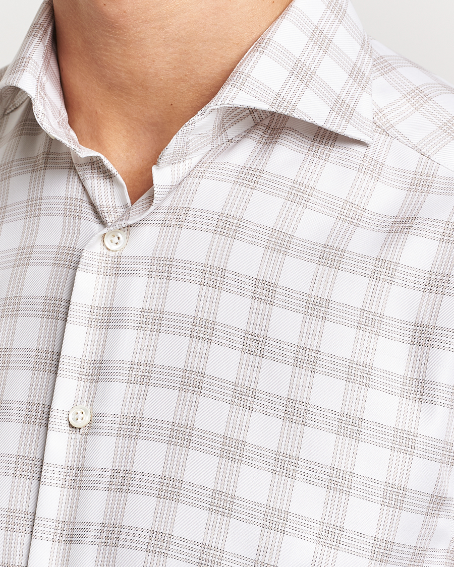 Herr | Skjortor | Stenströms | Slimline Checked Cut Away Shirt White/Brown