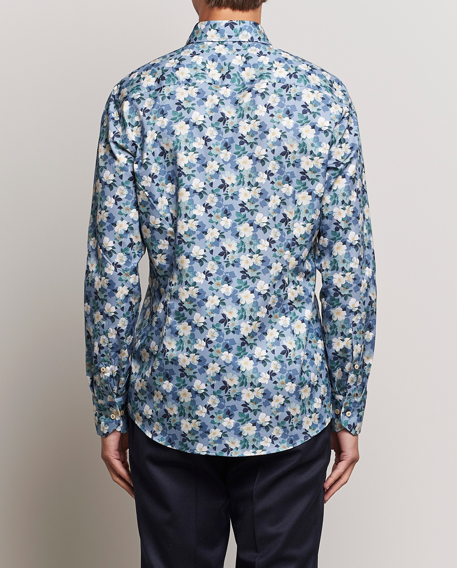 Herr | Skjortor | Stenströms | Slimline Printed Flower Cut Away Shirt Blue