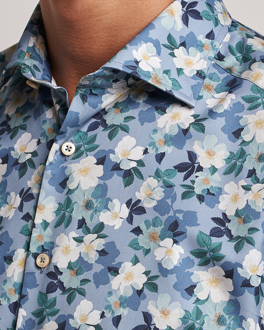 Herr | Skjortor | Stenströms | Slimline Printed Flower Cut Away Shirt Blue