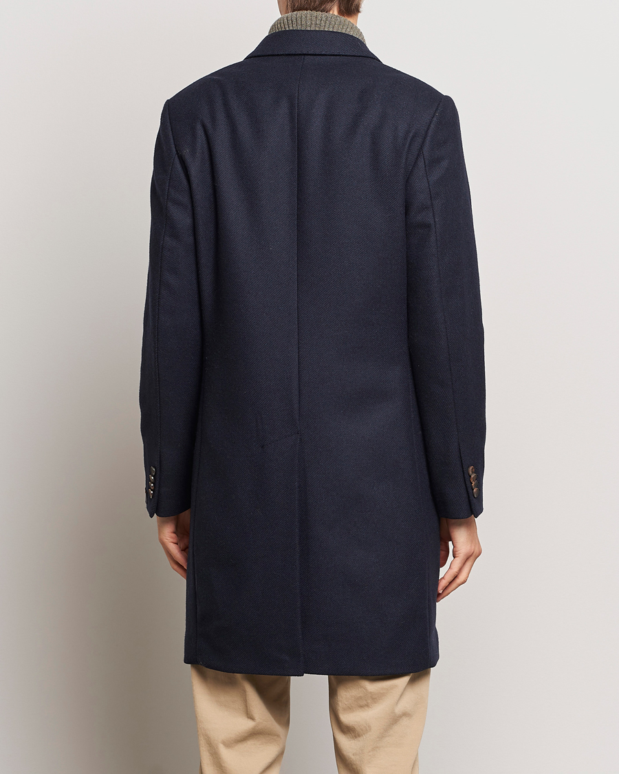 Herr | Jackor | Morris | Double Breasted Herringbone Wool Coat Navy