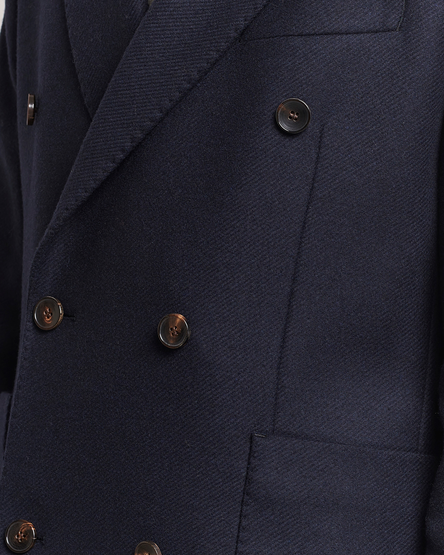 Herr | Jackor | Morris | Double Breasted Herringbone Wool Coat Navy