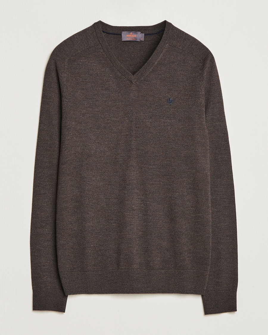 Herr | Tröjor | Morris | Merino V-neck Brown