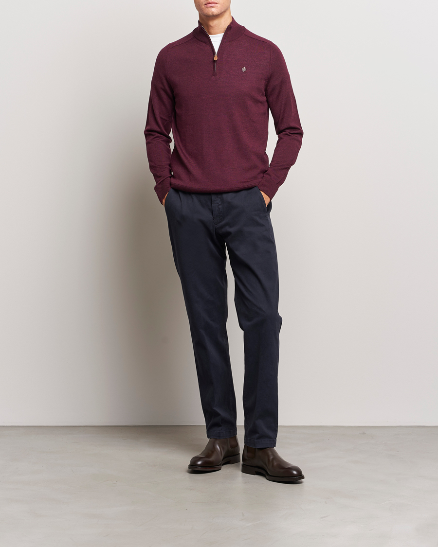 Herr | Tröjor | Morris | John Merino Half Zip Wine Red
