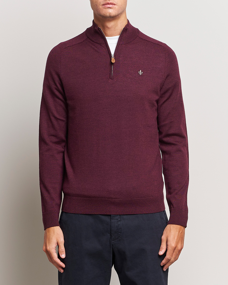 Herr | Tröjor | Morris | John Merino Half Zip Wine Red