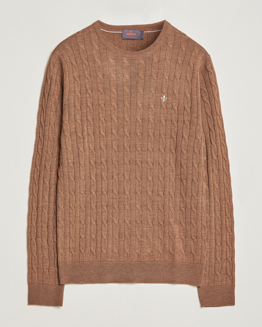 Herr | Tröjor | Morris | Merino Cable Crew Neck Camel