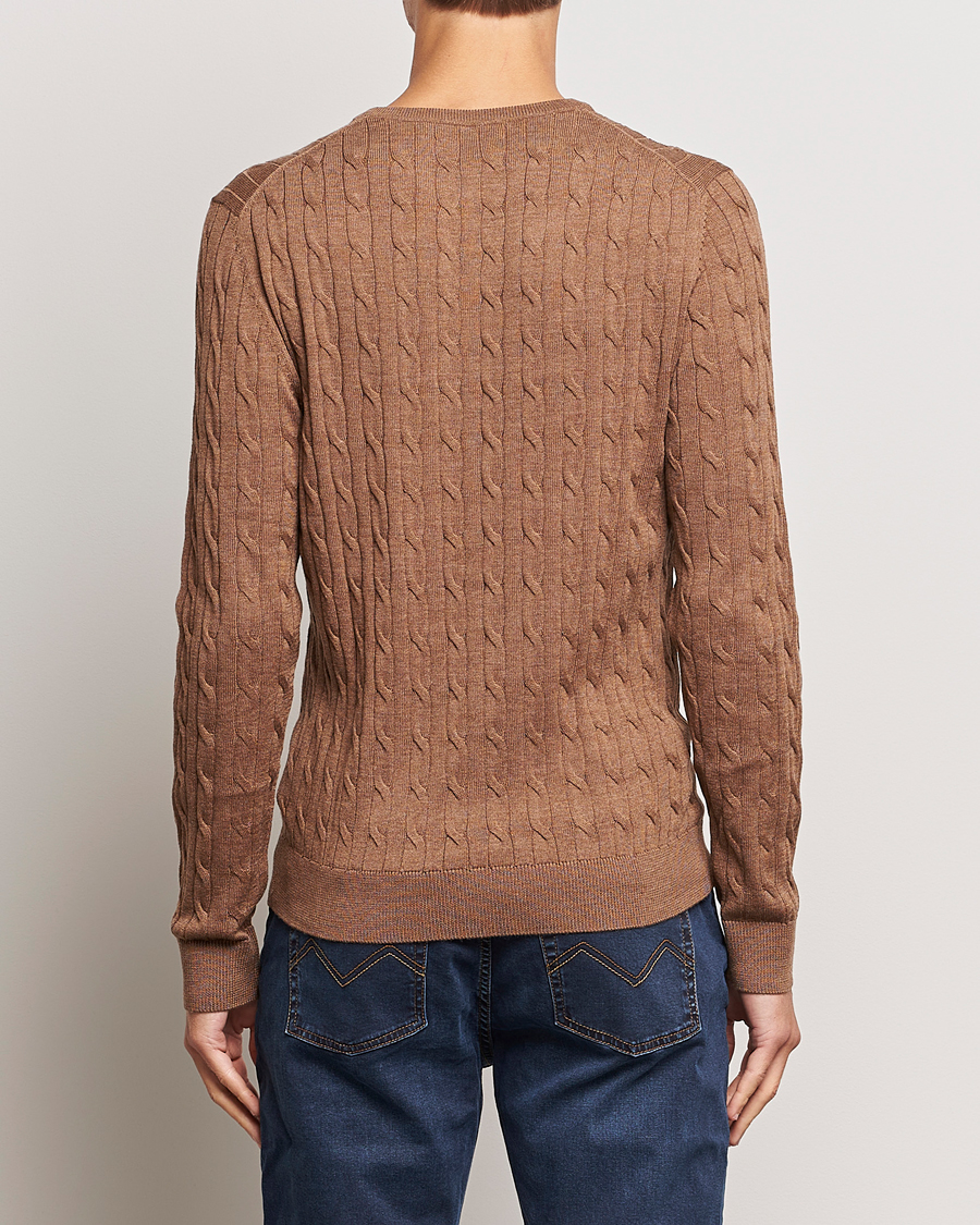 Herr | Tröjor | Morris | Merino Cable Crew Neck Camel