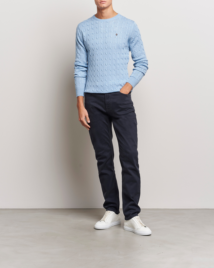 Herr | Tröjor | Morris | Merino Cable Crew Neck Light Blue