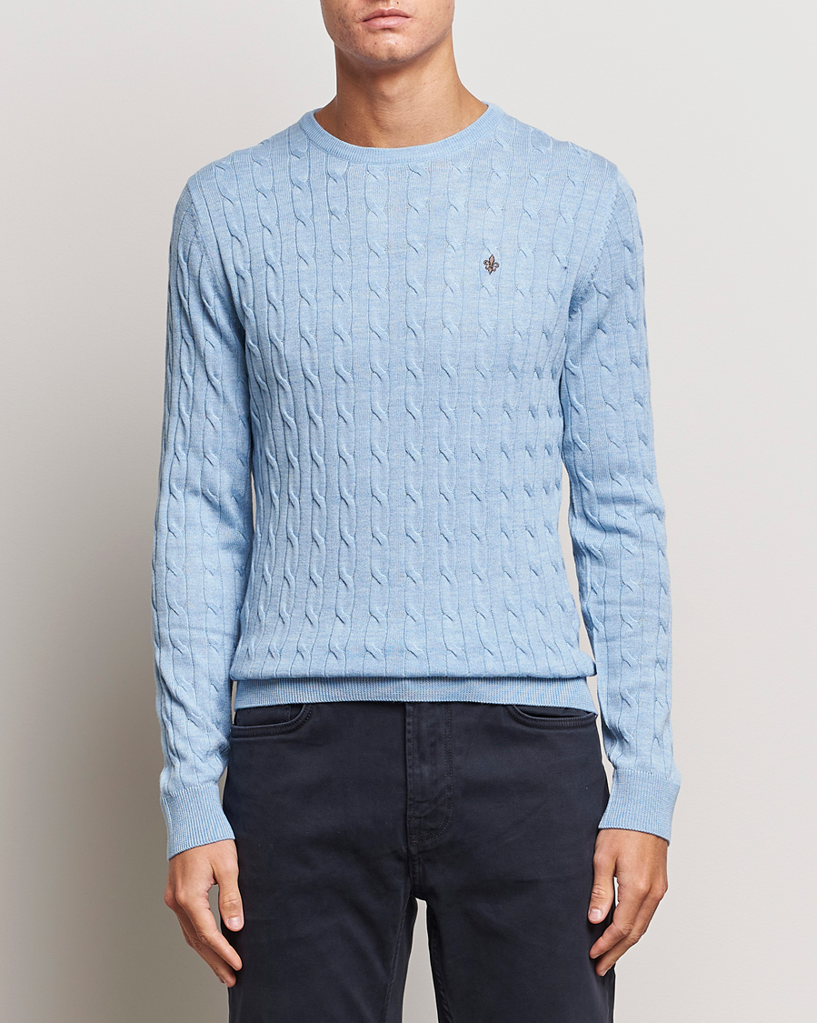 Herr | Tröjor | Morris | Merino Cable Crew Neck Light Blue