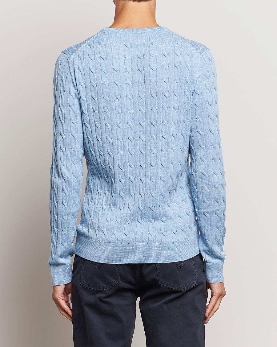 Herr | Tröjor | Morris | Merino Cable Crew Neck Light Blue