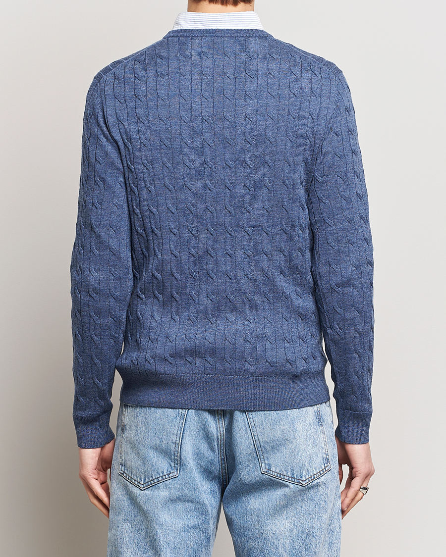 Herr | Tröjor | Morris | Merino Cable Crew Neck Blue