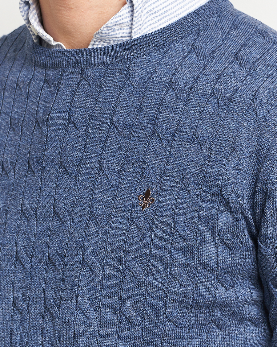 Herr | Tröjor | Morris | Merino Cable Crew Neck Blue