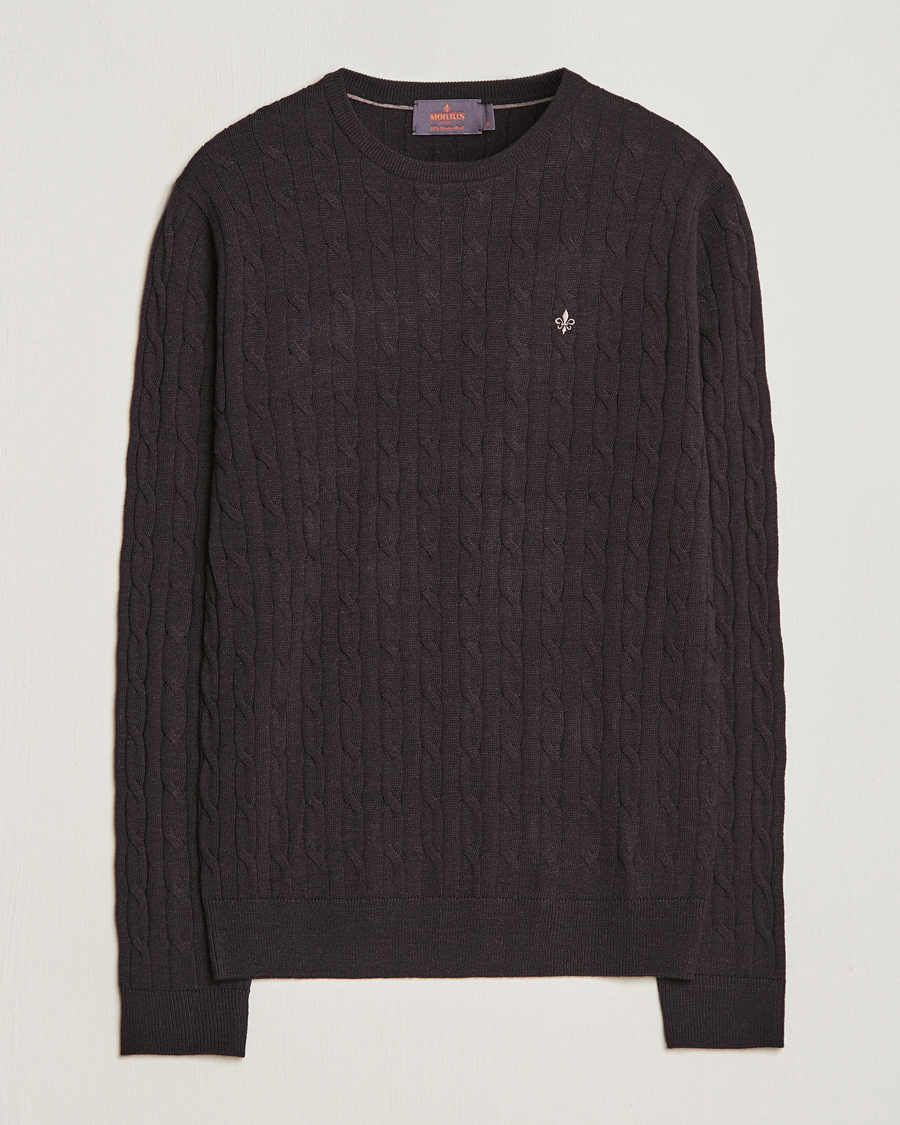 Herr | Tröjor | Morris | Merino Cable Crew Neck Brown