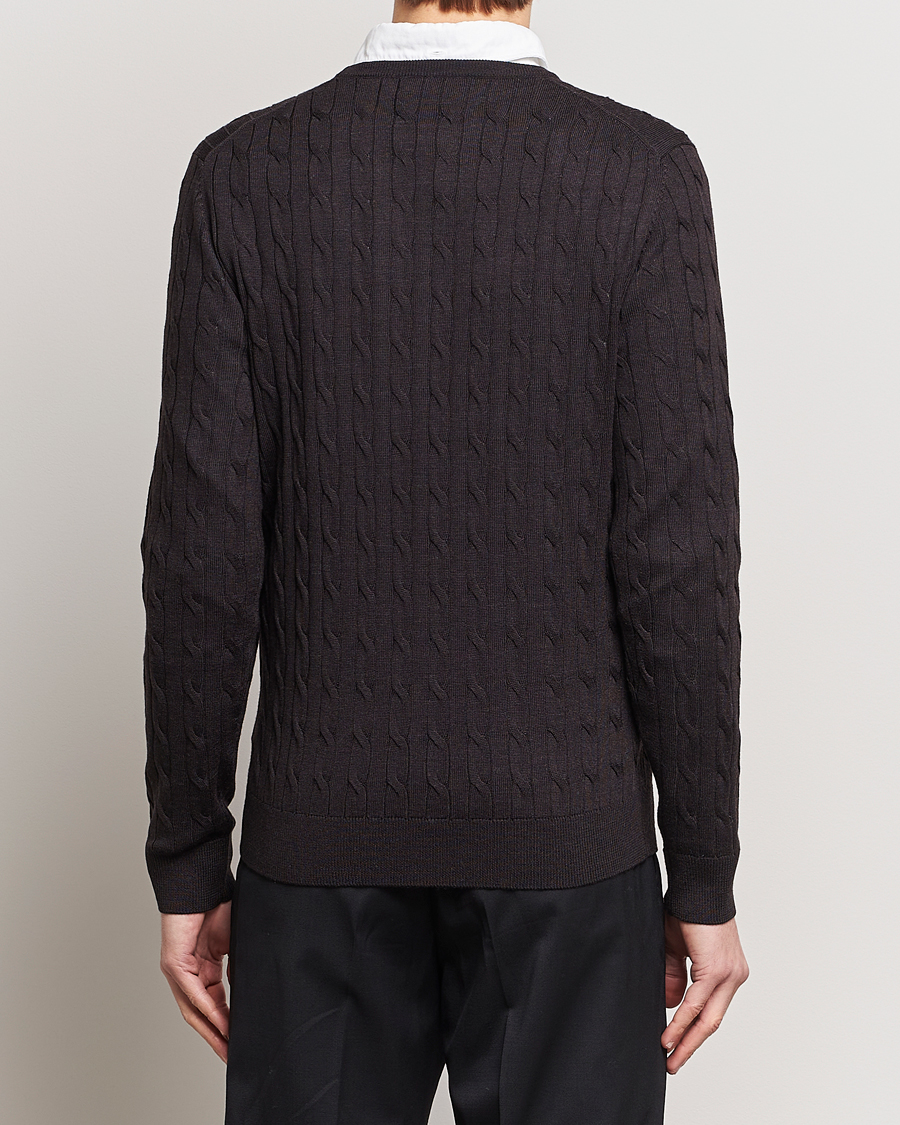 Herr | Tröjor | Morris | Merino Cable Crew Neck Brown