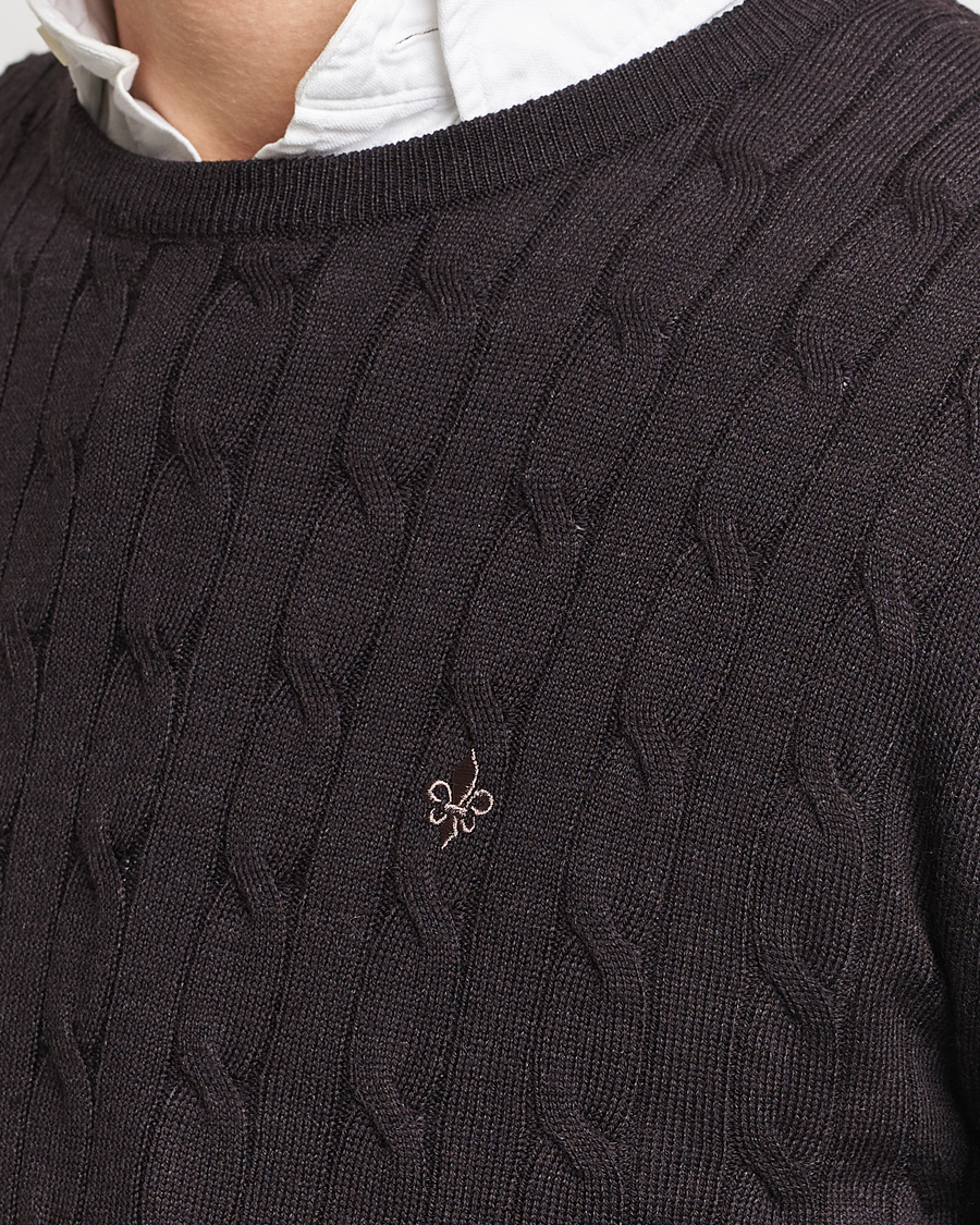 Herr | Tröjor | Morris | Merino Cable Crew Neck Brown