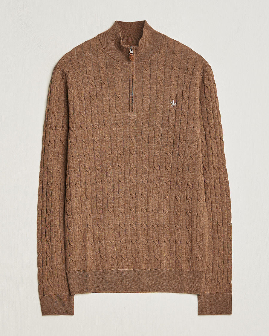 Herr | Tröjor | Morris | Merino Cable Half Zip Camel