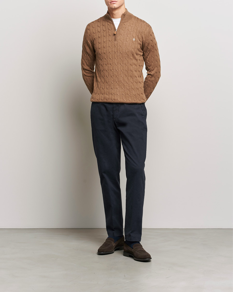 Herr | Tröjor | Morris | Merino Cable Half Zip Camel