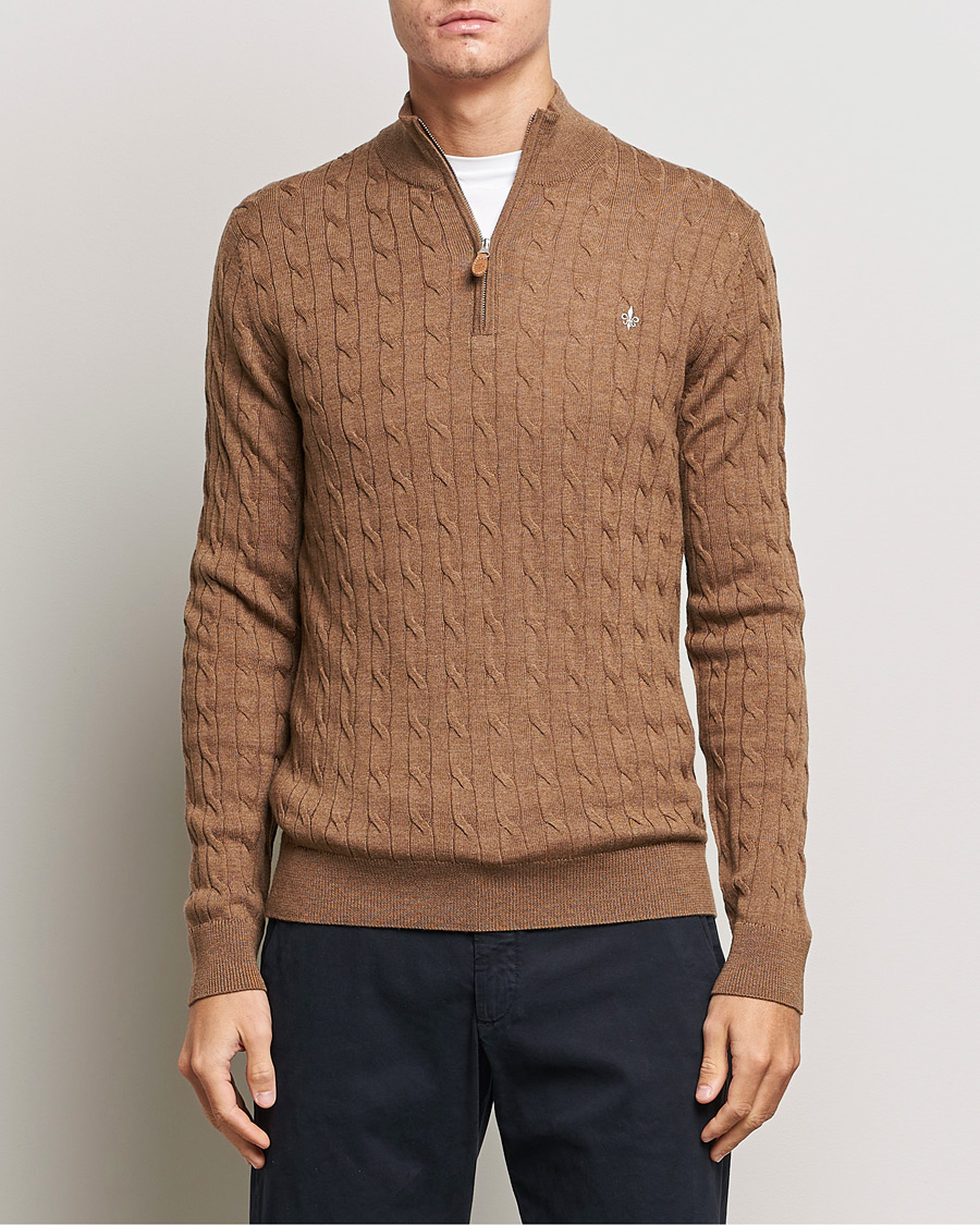 Herr | Tröjor | Morris | Merino Cable Half Zip Camel