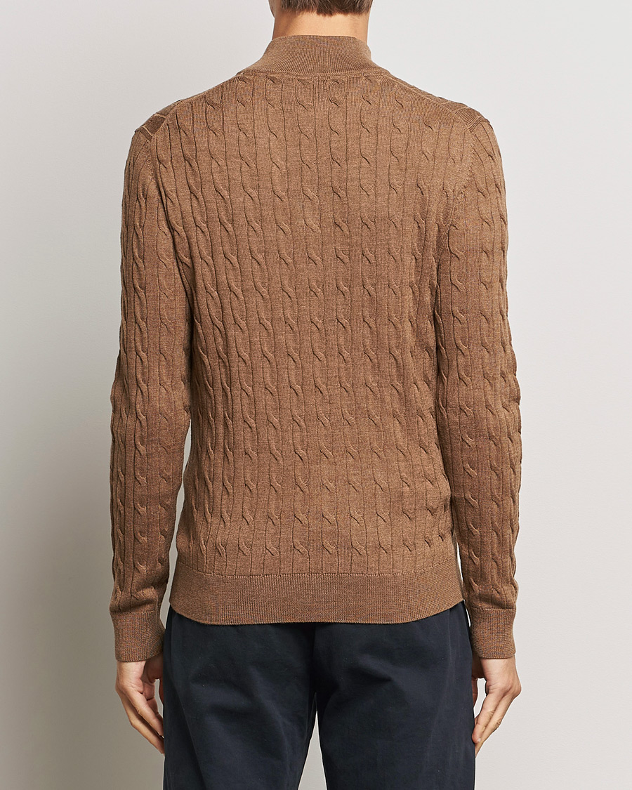 Herr | Tröjor | Morris | Merino Cable Half Zip Camel