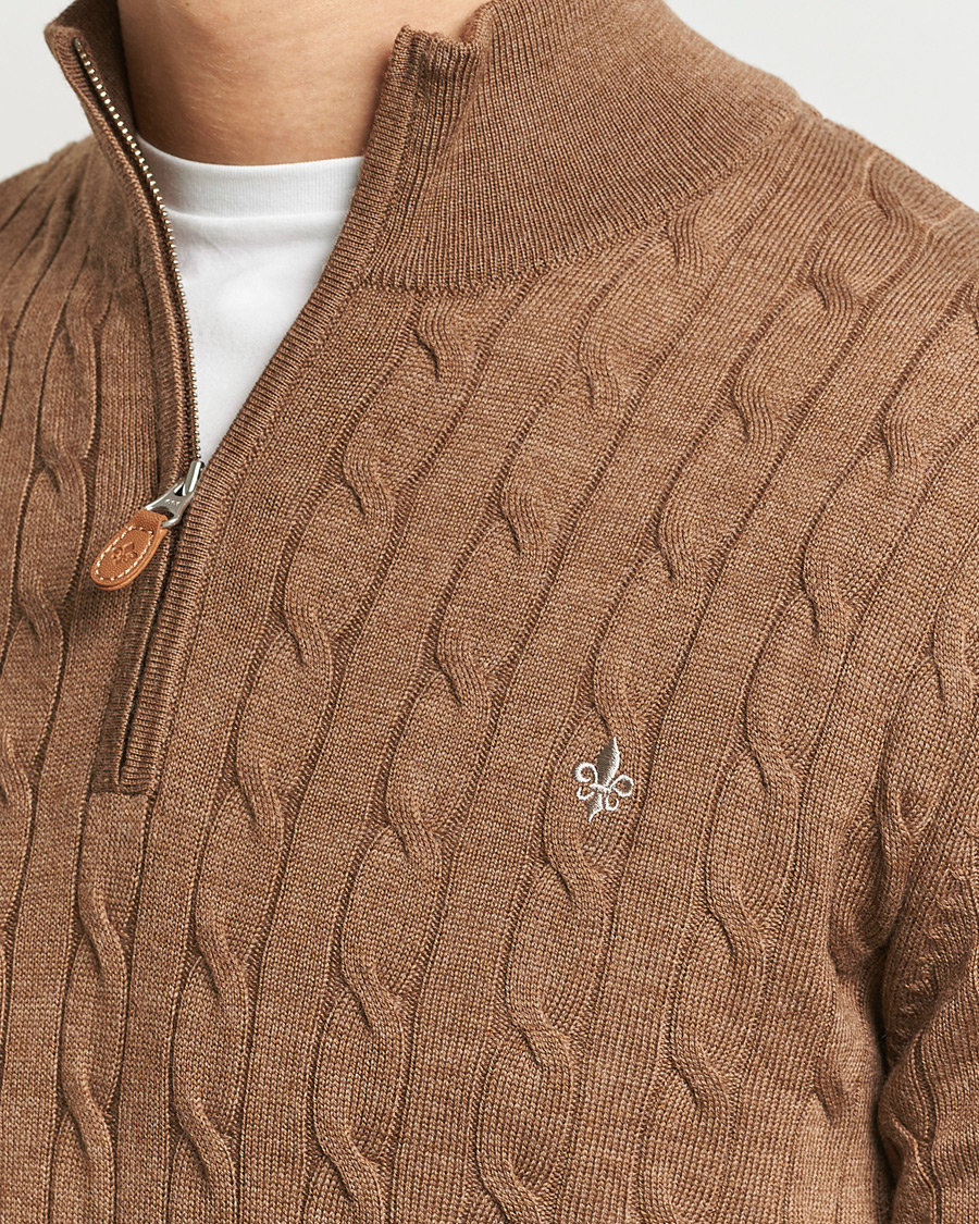 Herr | Tröjor | Morris | Merino Cable Half Zip Camel