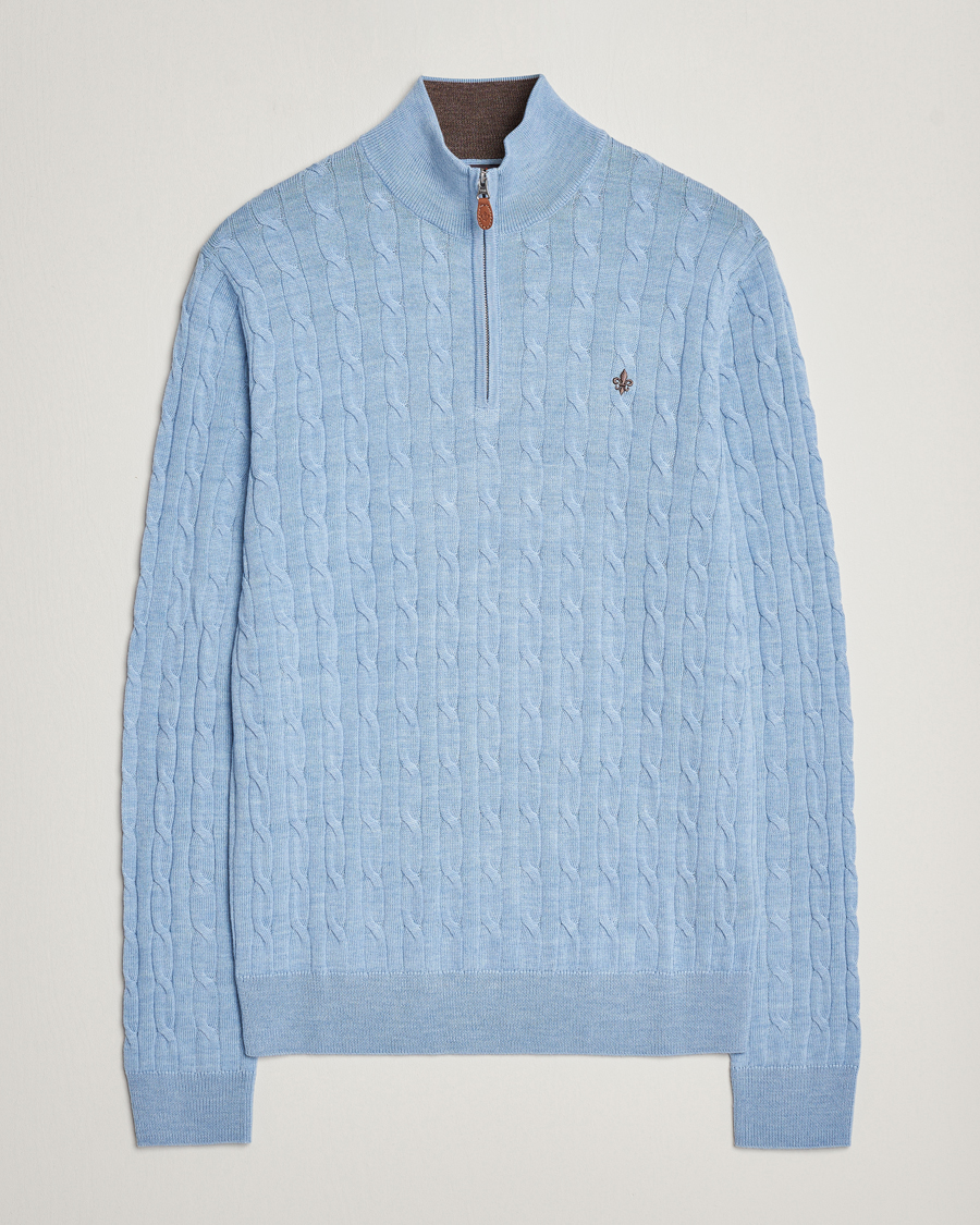 Herr | Tröjor | Morris | Merino Cable Half Zip Light Blue