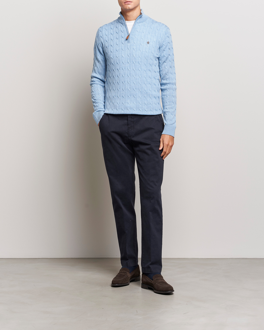 Herr | Tröjor | Morris | Merino Cable Half Zip Light Blue