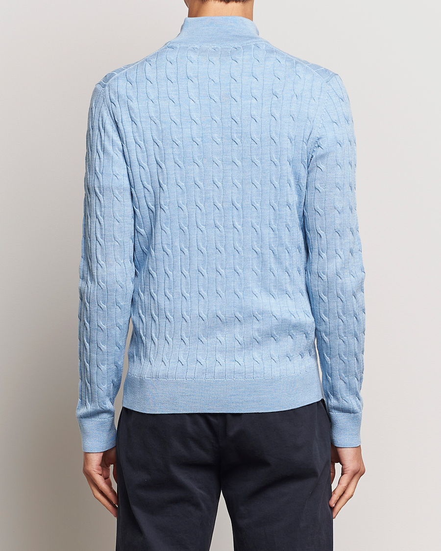 Herr | Tröjor | Morris | Merino Cable Half Zip Light Blue