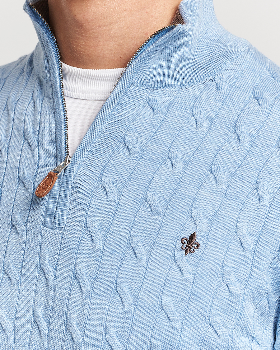 Herr | Tröjor | Morris | Merino Cable Half Zip Light Blue