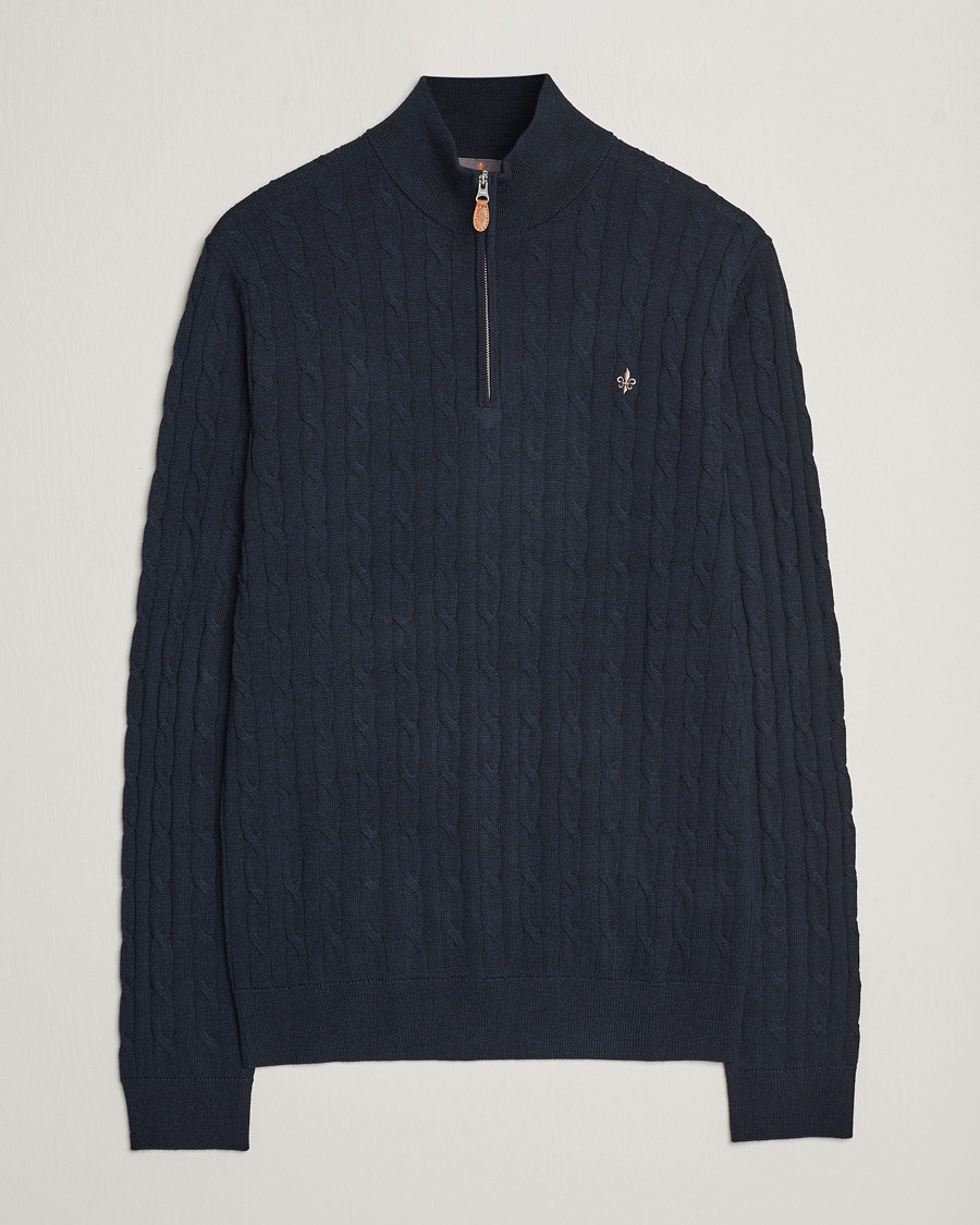 Herr | Tröjor | Morris | Merino Cable Half Zip Navy
