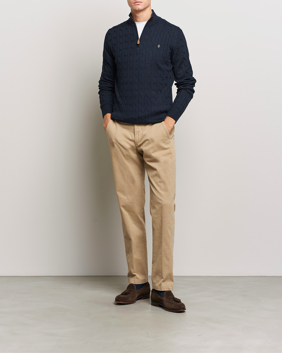 Herr | Tröjor | Morris | Merino Cable Half Zip Navy