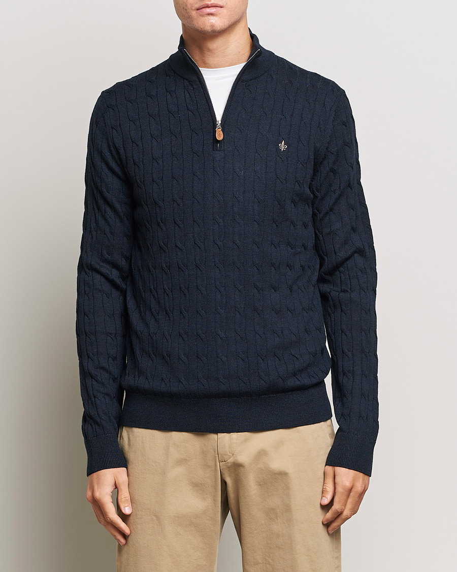 Herr | Tröjor | Morris | Merino Cable Half Zip Navy