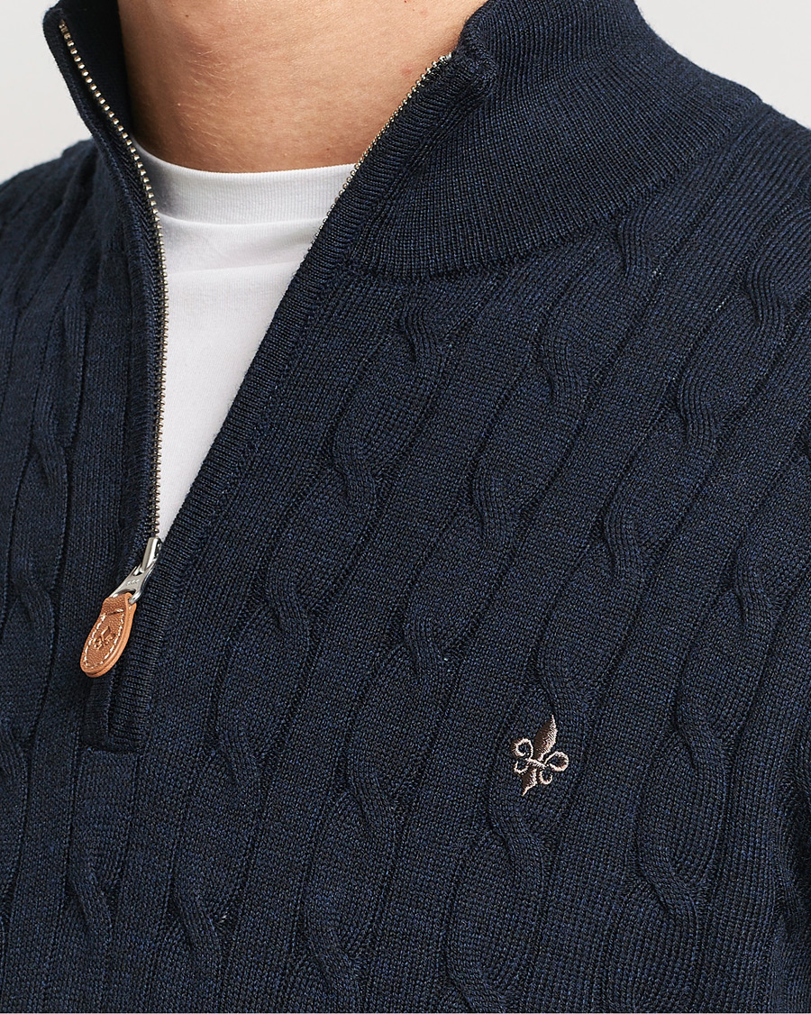 Herr | Tröjor | Morris | Merino Cable Half Zip Navy