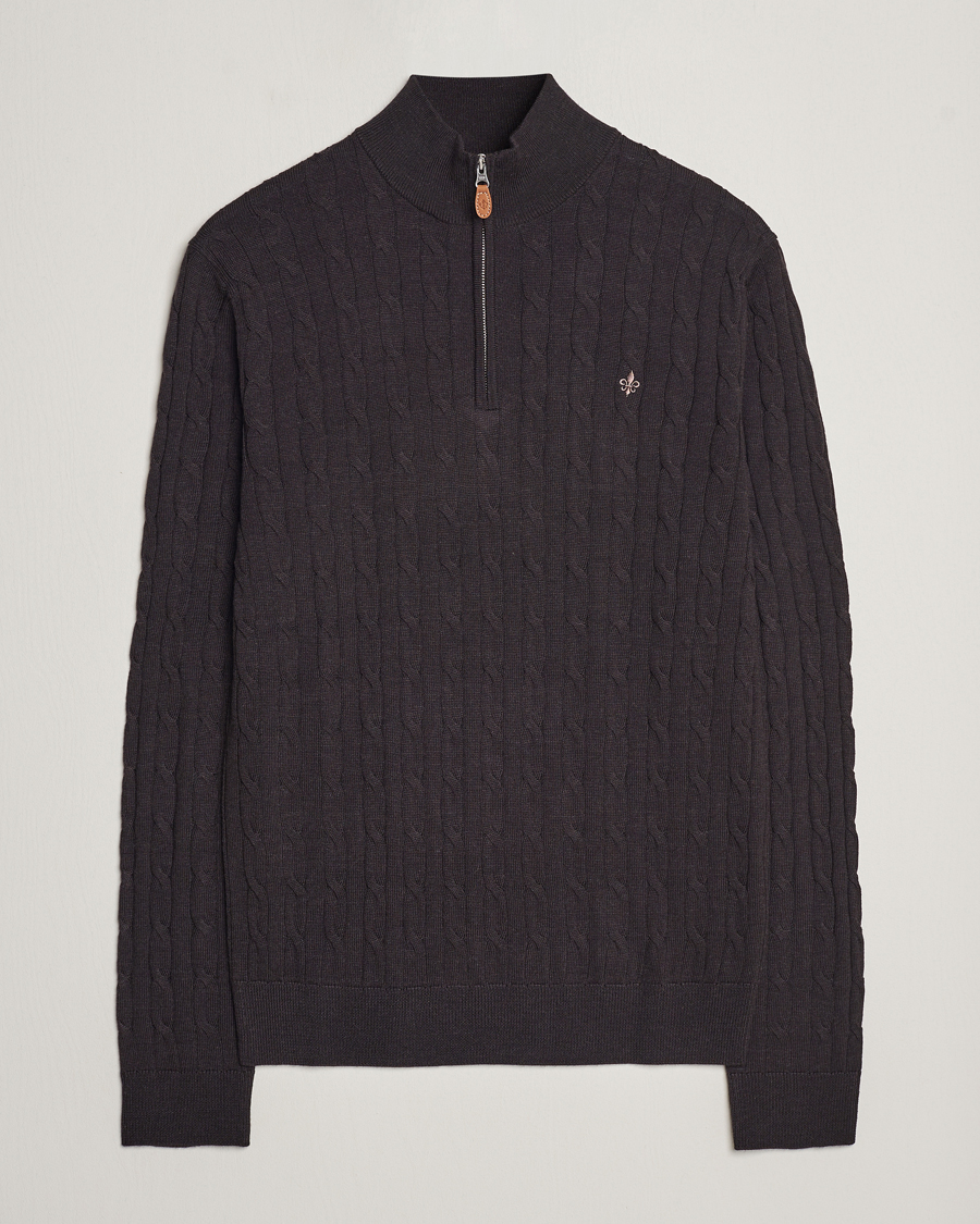 Herr | Tröjor | Morris | Merino Cable Half Zip Brown