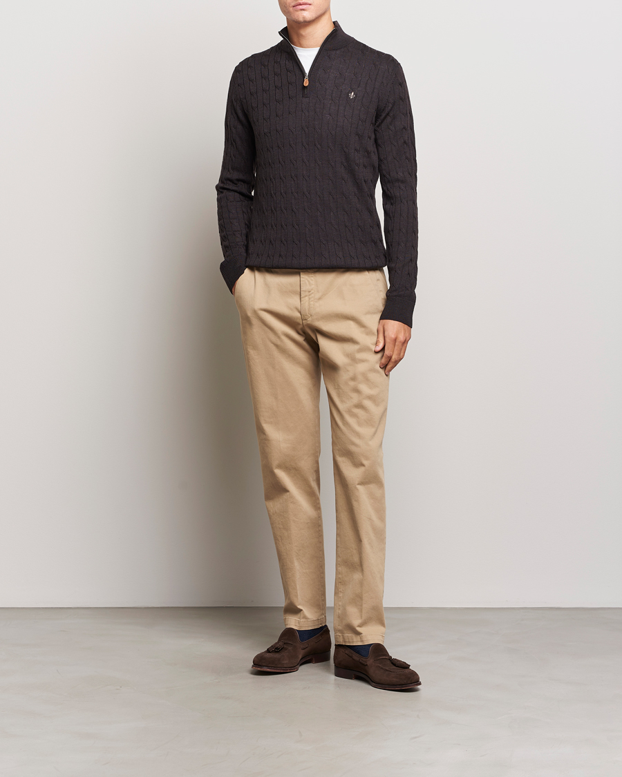 Herr | Tröjor | Morris | Merino Cable Half Zip Brown