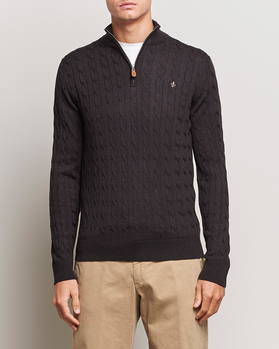 Herr | Half-zip | Morris | Merino Cable Half Zip Brown