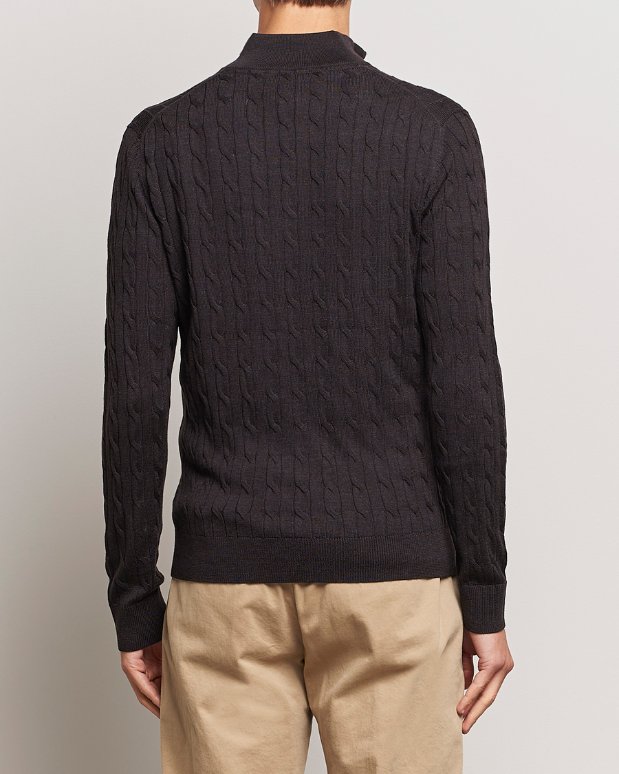 Herr | Tröjor | Morris | Merino Cable Half Zip Brown