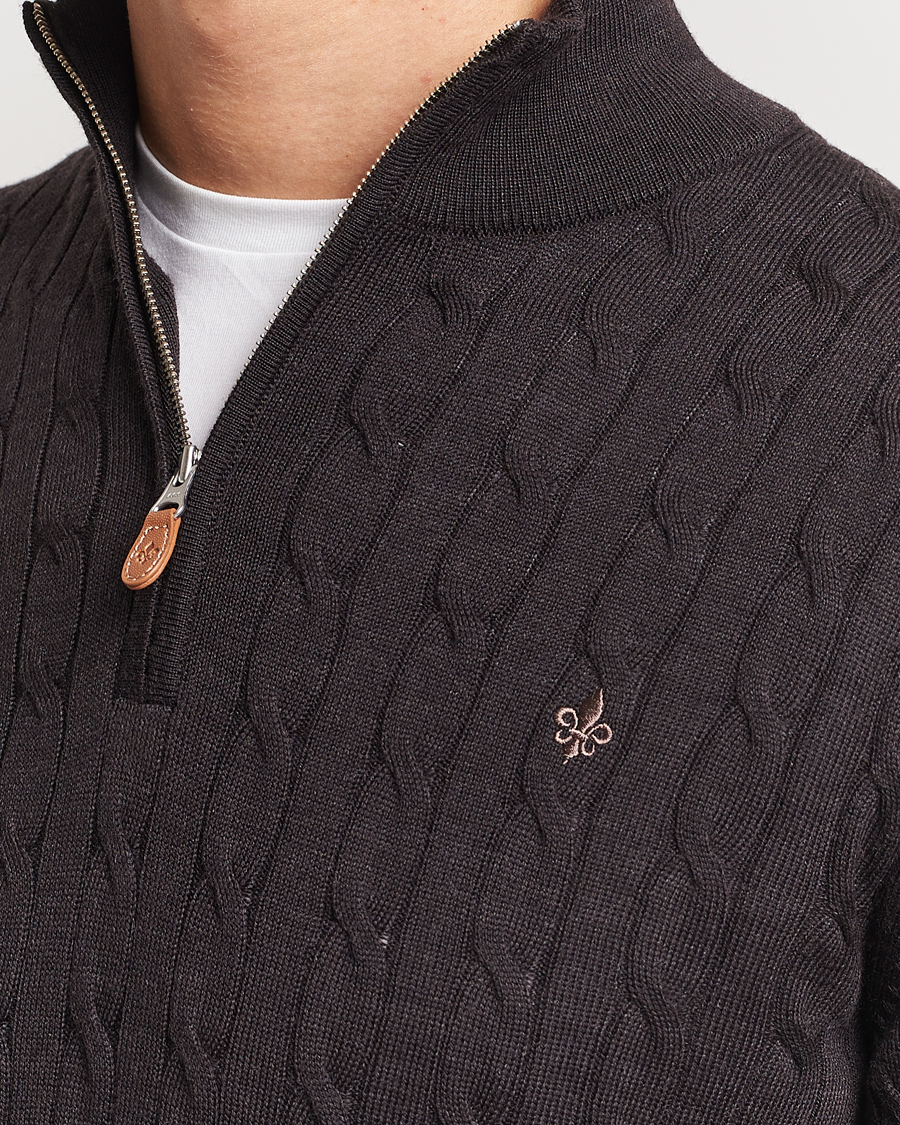 Herr | Tröjor | Morris | Merino Cable Half Zip Brown